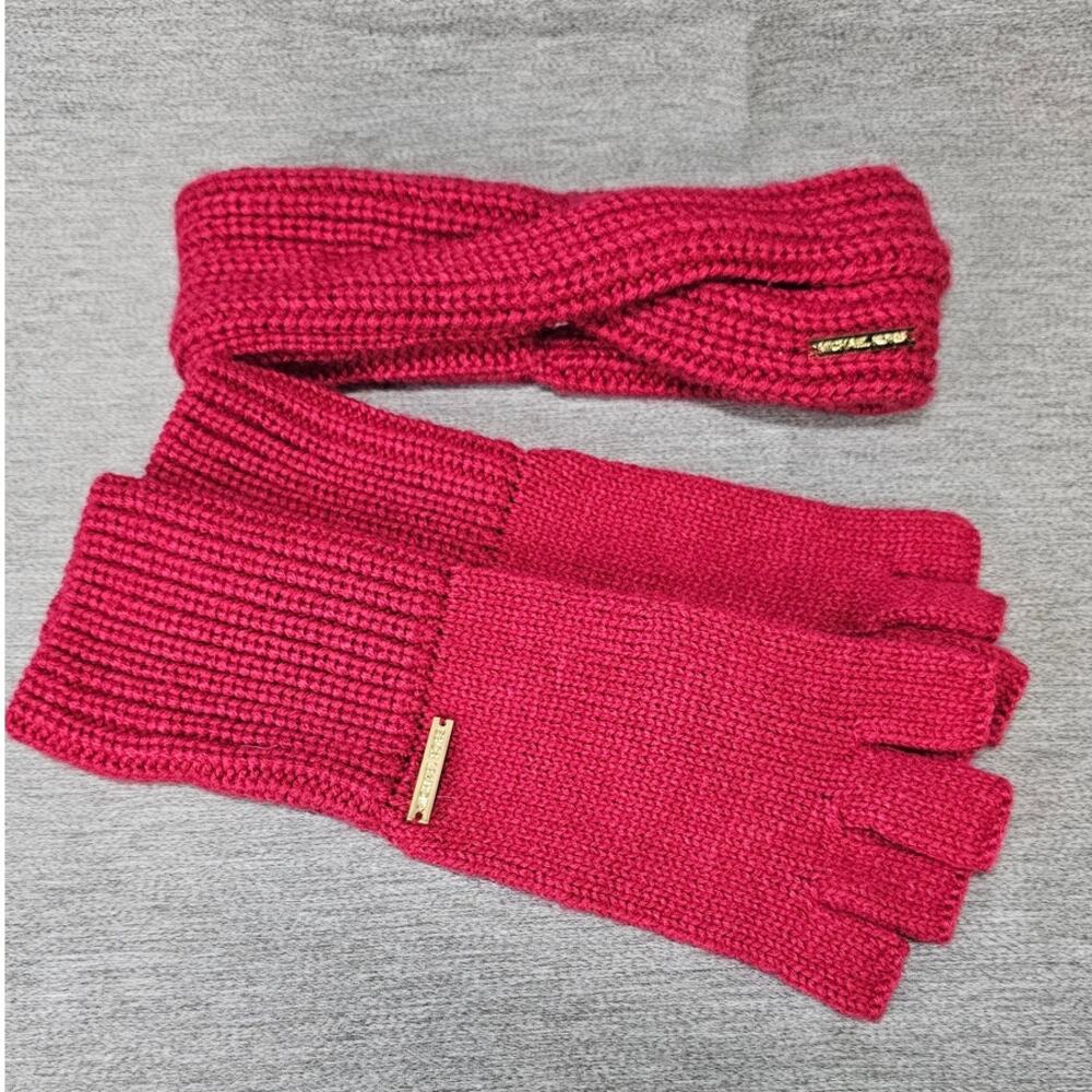 Michael Kors Red Knit Fingerless Gloves and Headband Gift Soft